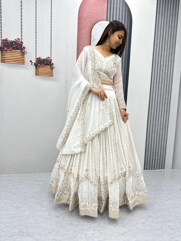 Purple White Lehenga Choli Readymade Stitched For Wedding Women Party Skirt Ready To Wear view 2