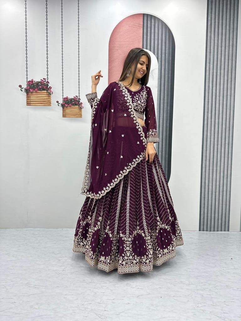 Purple White Lehenga Choli Readymade Stitched For Wedding Women Party Skirt Ready To Wear view 3