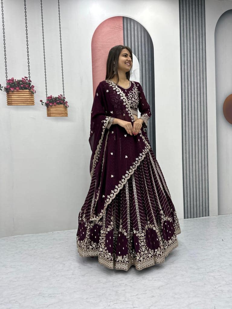 Purple White Lehenga Choli Readymade Stitched For Wedding Women Party Skirt Ready To Wear view 4