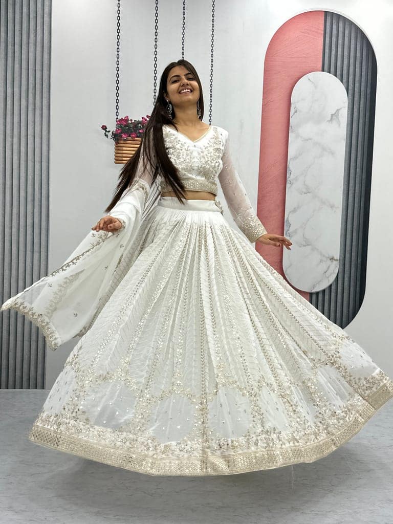 Purple White Lehenga Choli Readymade Stitched For Wedding Women Party Skirt Ready To Wear view 5