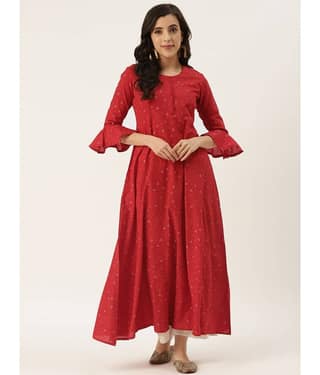 HISHAM - Red Cotton Blend Women's Flared Kurti ( Pack of 1 )