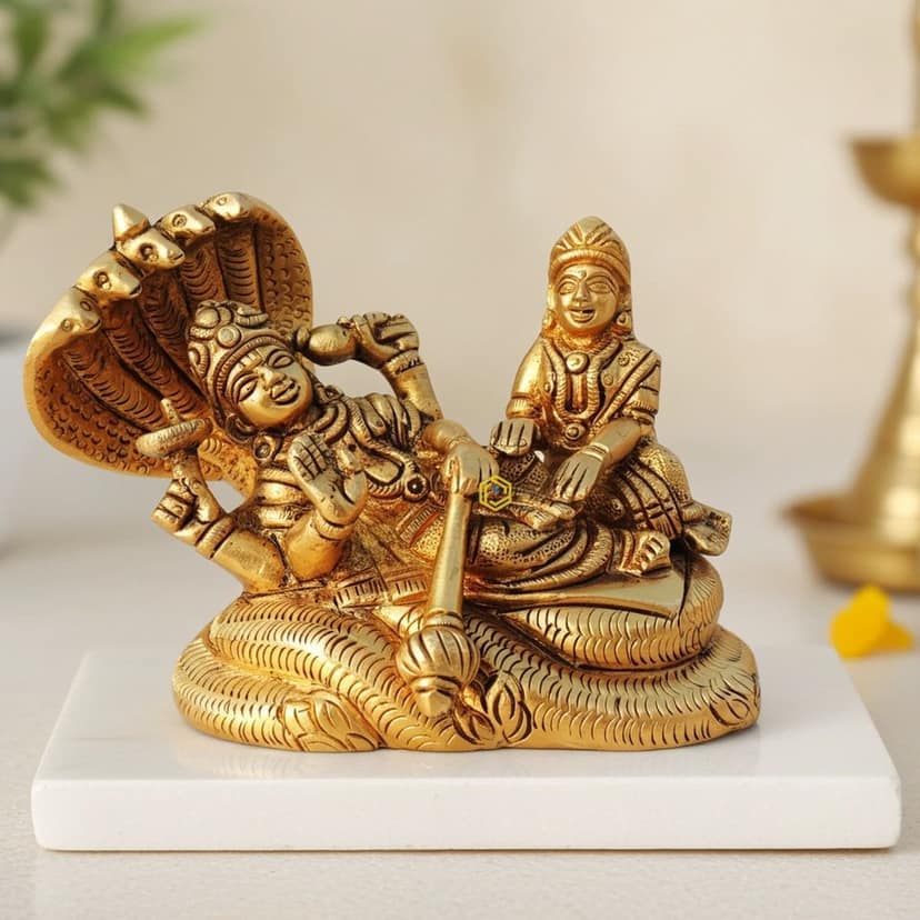 Brass Vishnu & Laxmi Ji Idol - Spiritual Home Temple Showpiece, Height : 3.2 Inch (BSMAS1050 X)