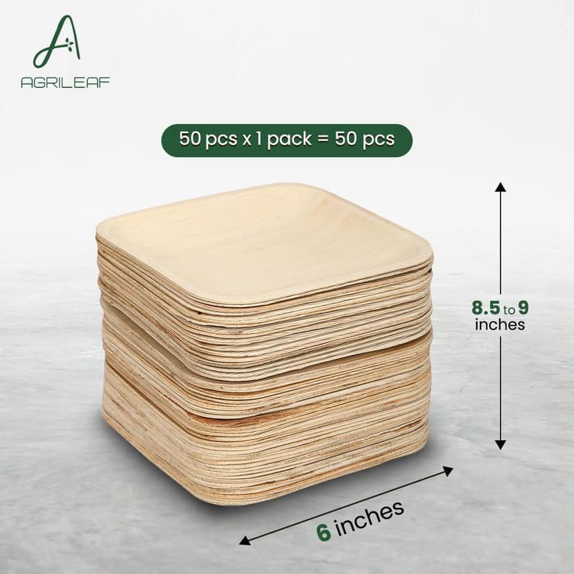 AGRILEAF Palm Leaf Disposable Plates 6 Inch Square | 50 Pack Eco Friendly Compostable Paper Areca Plates_Picnic Party Food Use and Throw Bamboo Plate view 2
