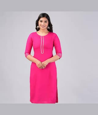 MAUKA Rayon Solid Straight Women's Kurti - Pink ( Pack of 1 )