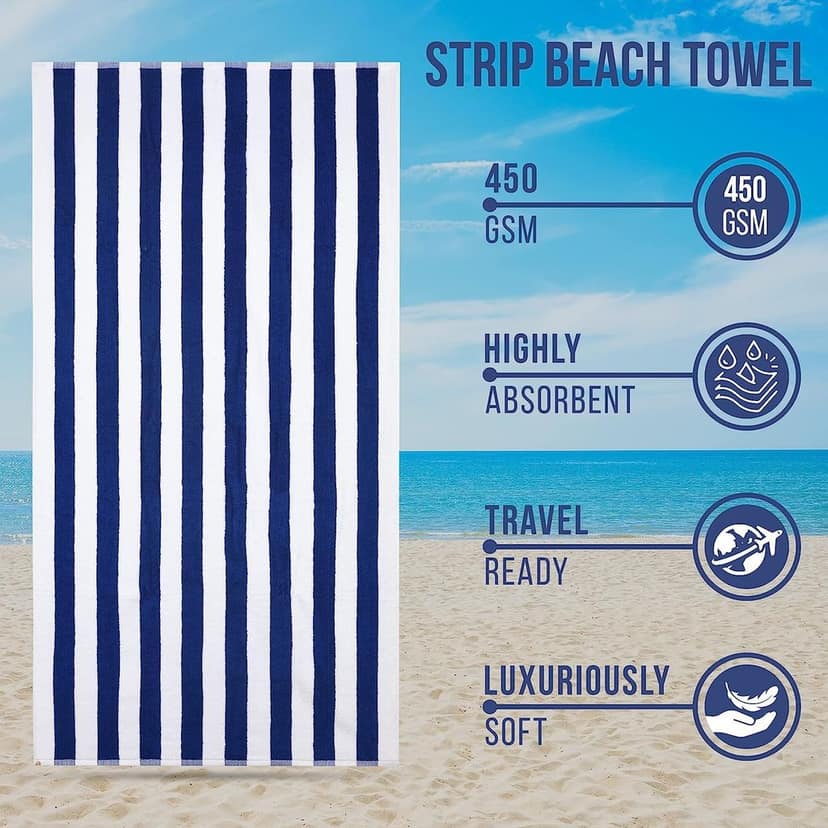 HOME + STUDIO Blue and White Striped Cabana Cotton Stripe Pool Towel, Beach Swimming Spa Towel for Mens & Girls Towel (90 x 180 cm Approx 750 Grams) view 3