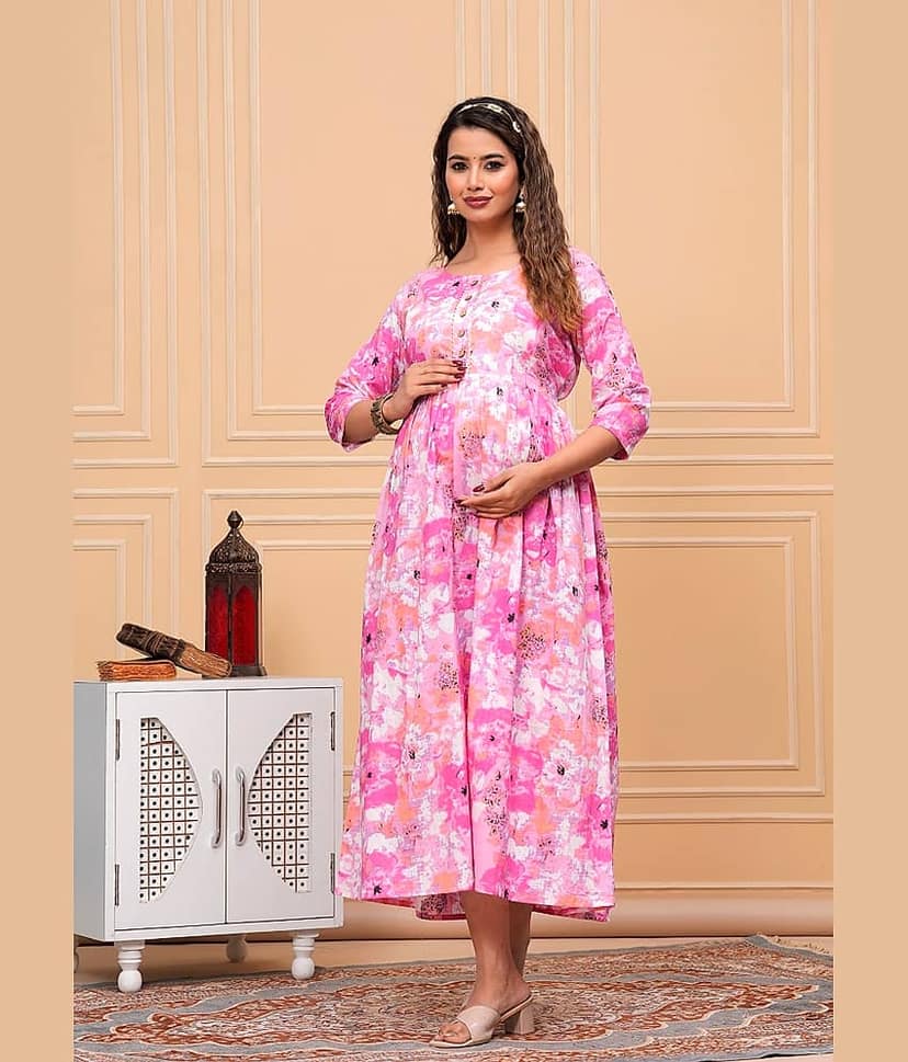 Nevisha Style Pink Cotton Maternity Kurta Single view 2