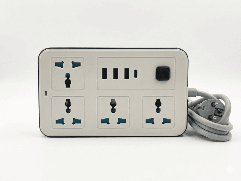 Universal Multi-Plug Extension Board with 3 USB Ports & Type-C PD Port (2.1A Fast Charging, Master Switch)