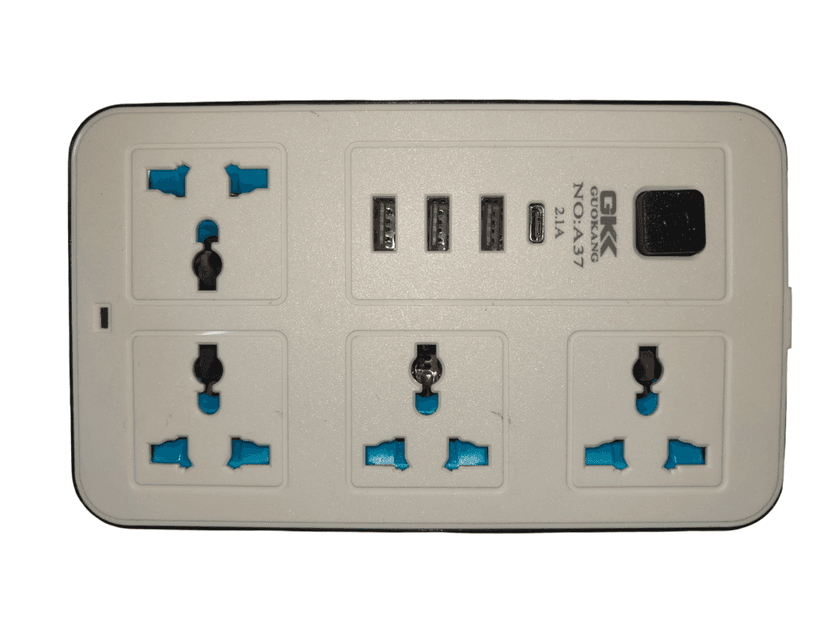 Universal Multi-Plug Extension Board with 3 USB Ports & Type-C PD Port (2.1A Fast Charging, Master Switch) view 2