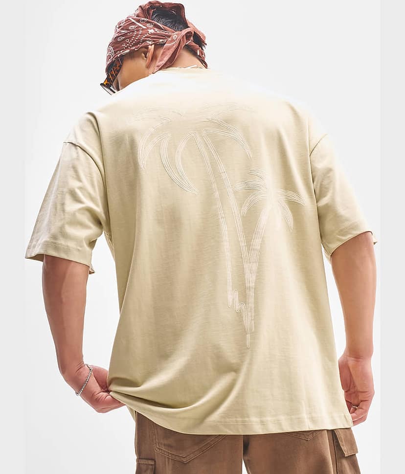 Highlander Men Cotton Oversized Fit Printed T-Shirt ( Nude ) view 3