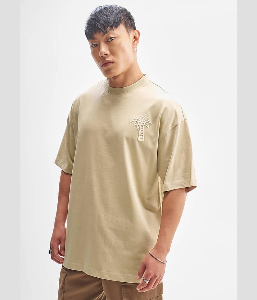 Highlander Men Cotton Oversized Fit Printed T-Shirt ( Nude ) view 4