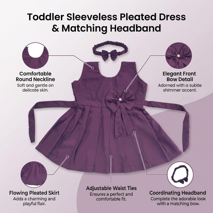 Mom and Me Girls Plain Colour Frock Dress with Flower & Matching Hair Belt | Sleeveless Crepe Fabric | Calf Length (in, Age, 6 Months, 12 Months, Wine) view 4