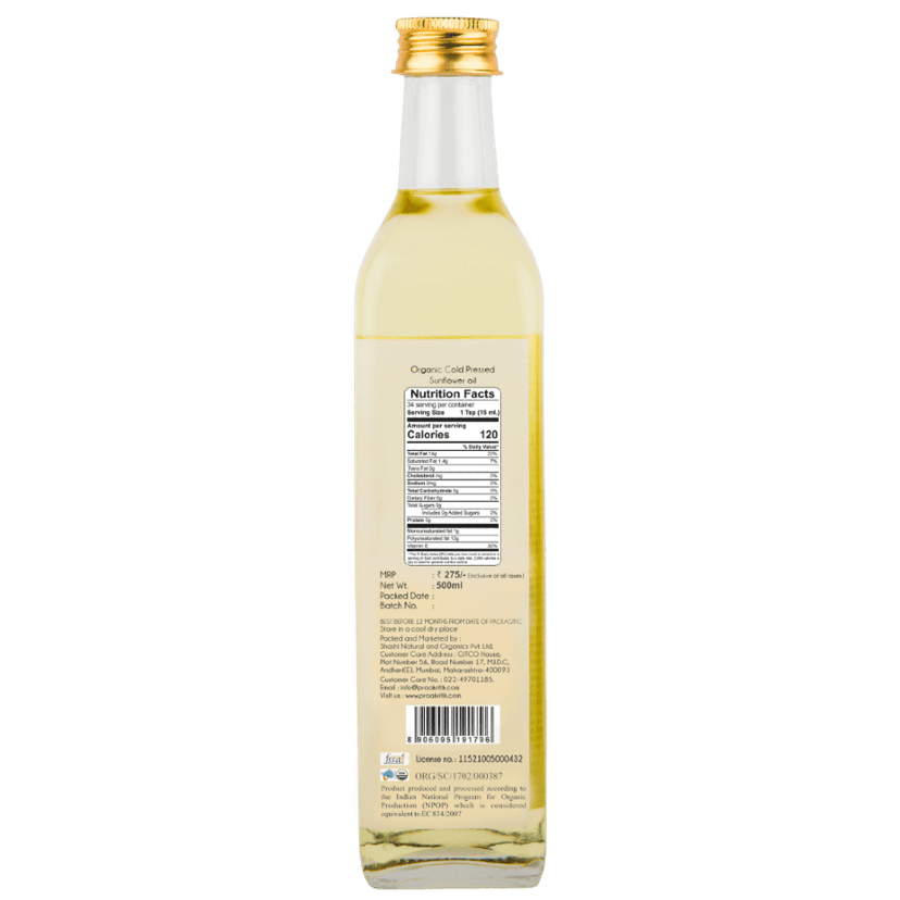 Praakritik Organic Cold Pressed Sunflower Oil 500 ml view 2