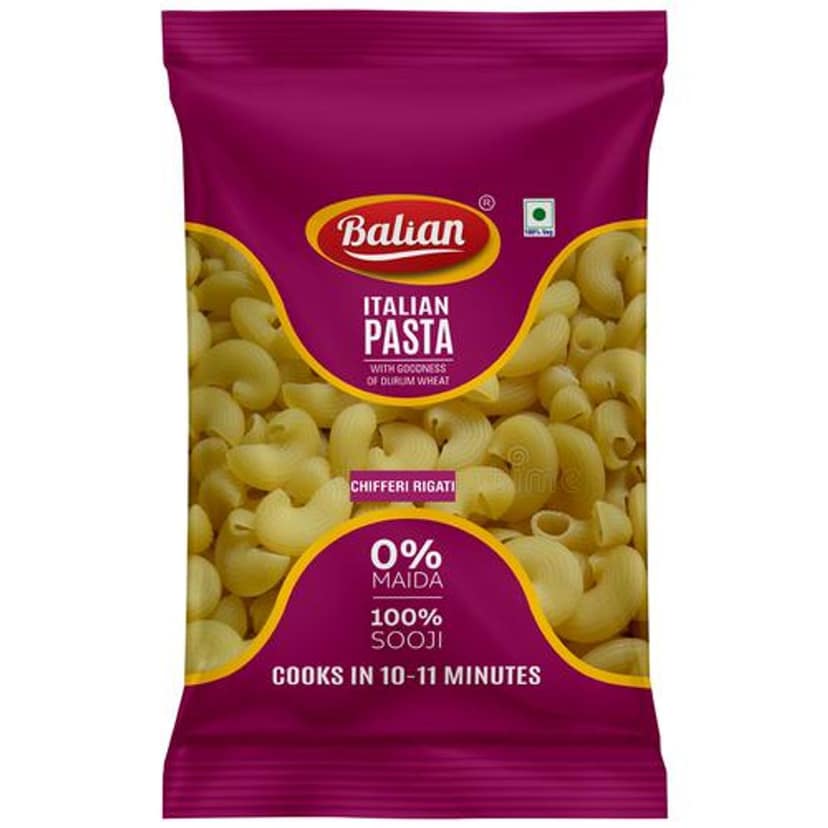 Balian Italian Pasta Chefferi Rigate - Durum Wheat, 100% Sooji, Rich In Dietary Fibre, 500 g Pouch