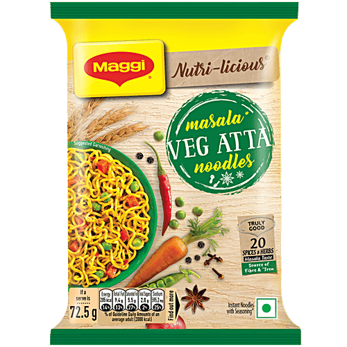 MAGGI Nutri-Licious Masala Veg Atta Noodles - Herbs & Spice Blend, Iron & Fibre Rich, 72.5 g Pouch