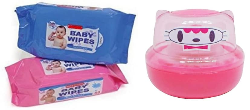 Elecsera Baby Products Unbreakable Total Hygiene Cylindrical Powder with Baby Wipes Tissue (3 Items in the set)