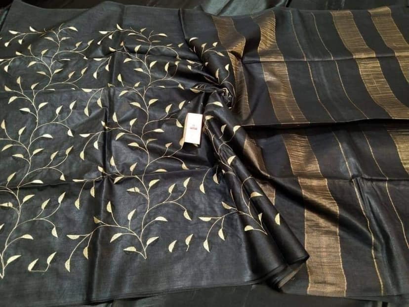 Silkmark Certified Eri Silk Embroidered Black Saree with Blouse-6702 view 2
