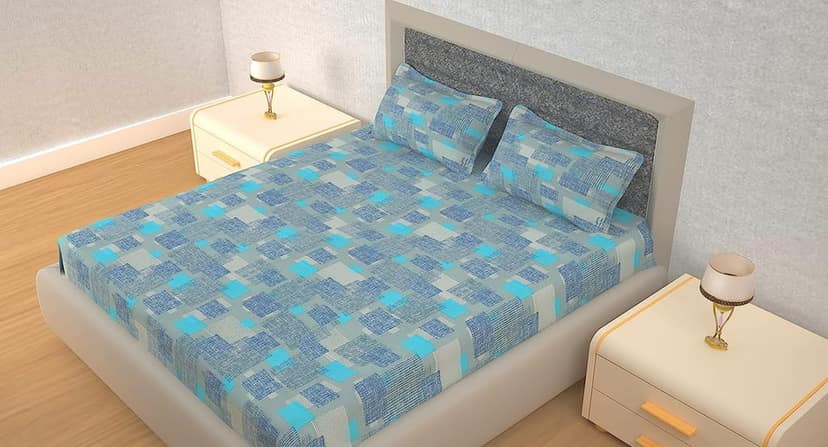 HOME PLUS STUDIO 120 TC Rich Cotton Flat Bedsheet for Double Bed with 2 Pillow Covers | 90x100 inch | Design Abstract | Color - Grey | view 2