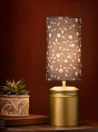Metal Golden Table Lamp With Floral Print Shade