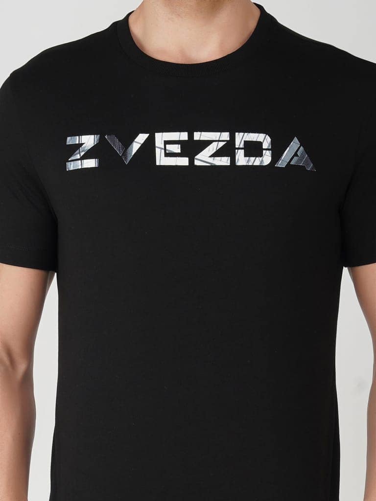 Men’s Pure Cotton Round Neck Branded T-Shirt-Black view 4