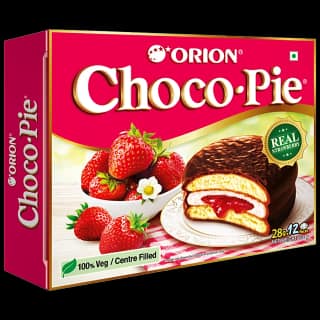 Orion Choco Pie - Centre Filled Biscuit, Soft, Real Strawberry Flavour, 336 G Box