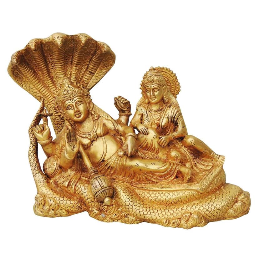 Brass Vishnu Laxmi Ji Statue - Handcrafted Hindu God Idol, Height : 10 Inch (BSMAS842 E) view 2