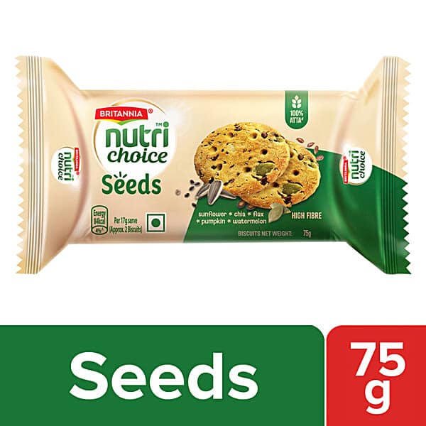 Britannia Nutrichoice Seed Biscuits - 0% Maida, High In Fibre, 75 g