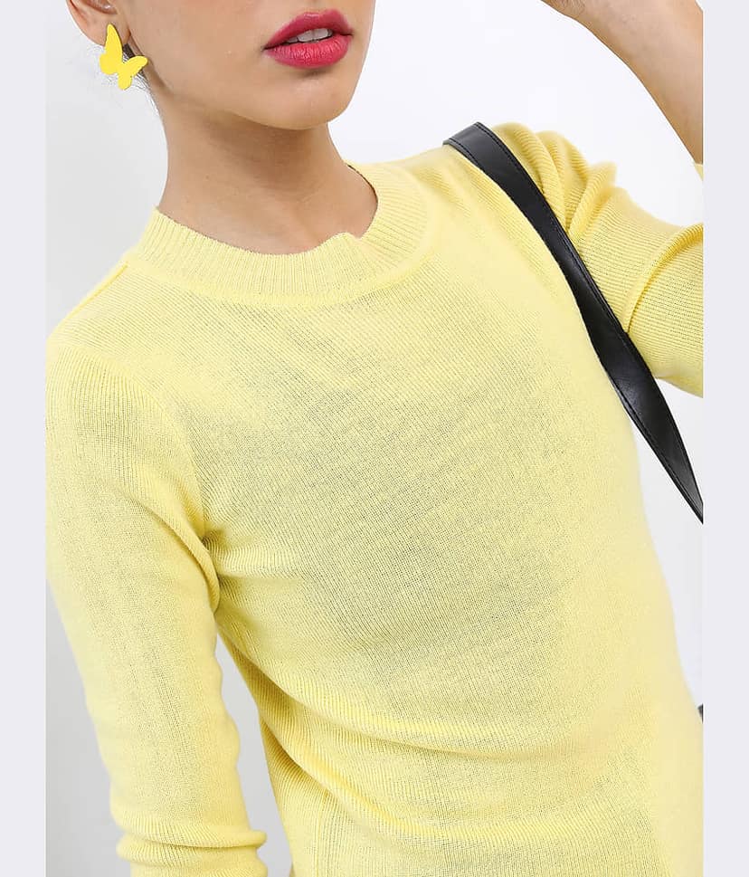 Ketch Women Acrylic Round Neck Pullover ( Yellow ) view 2