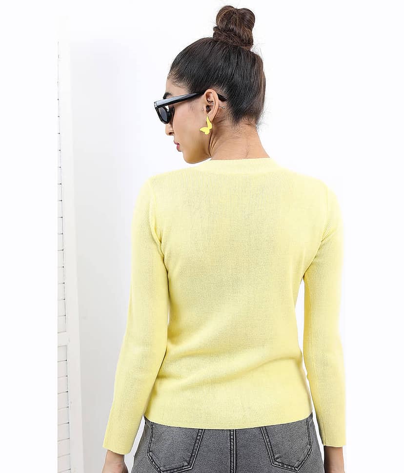 Ketch Women Acrylic Round Neck Pullover ( Yellow ) view 4