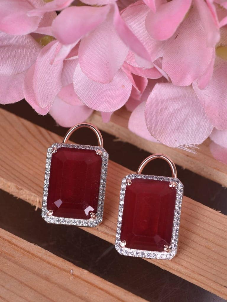 Red Contemporary Studs Earrings view 2