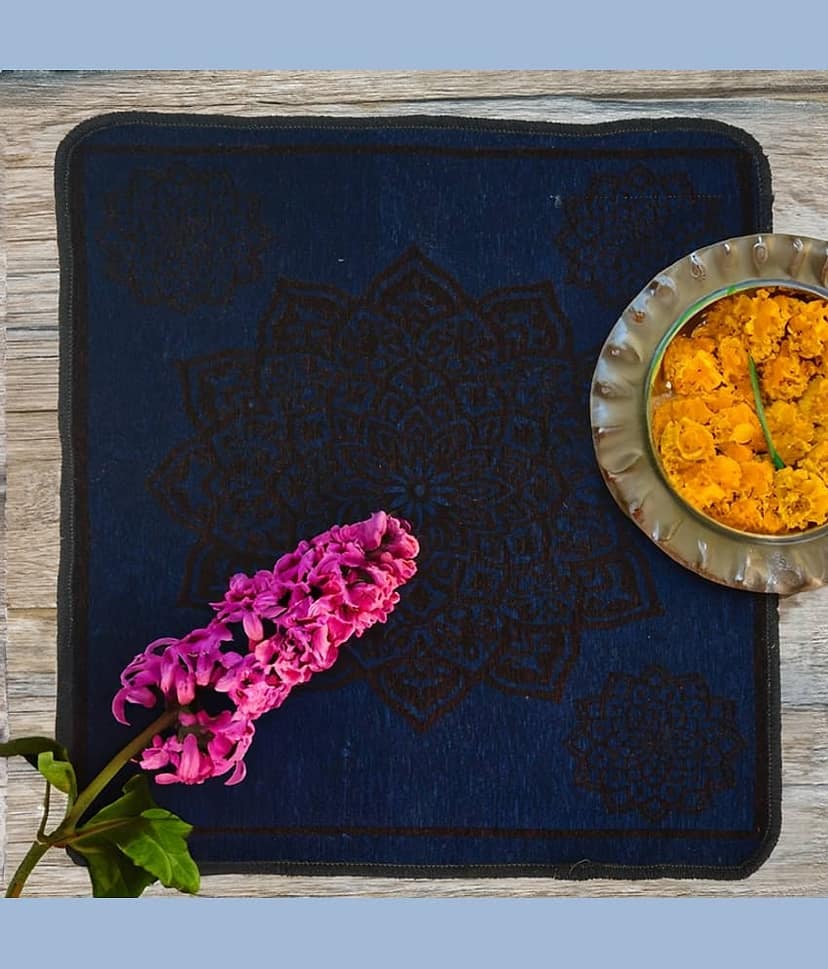FURNISHING HUT Blue Set of 2 Anti-skid Velvet Prayer Mat ( 60 X 60 cm ) view 2