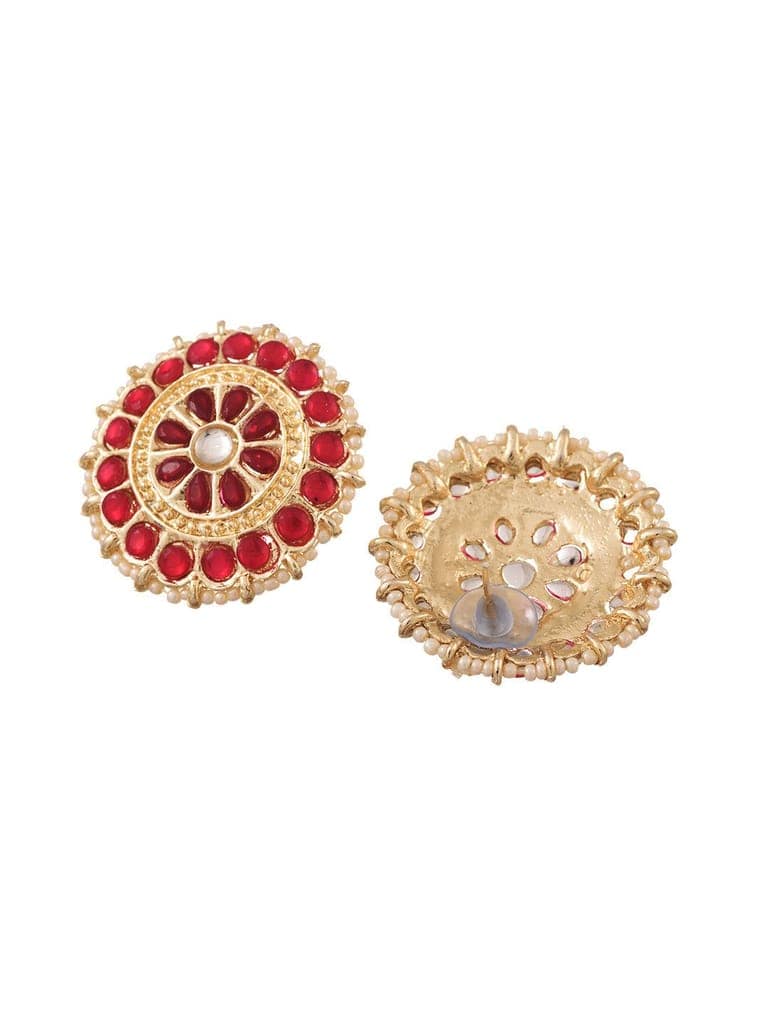 Gold Plated Red stone studded Pearl beaded Choker Jewellery set view 8