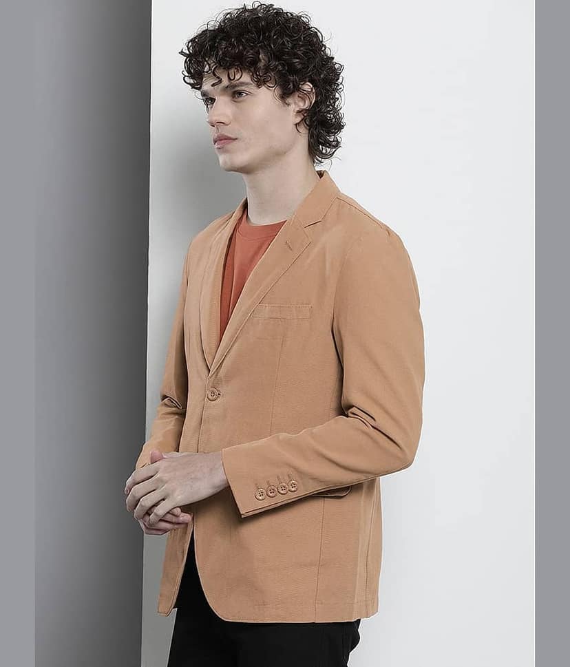 The Indian Garage Co. Cotton Men's Blazer - Khaki ( Pack of 1 ) view 3