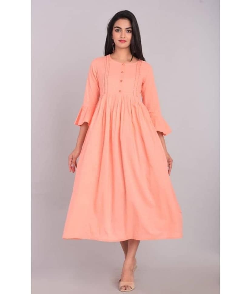 Kbz - Pink Cotton Women's Flared Kurti ( Pack of 1 )