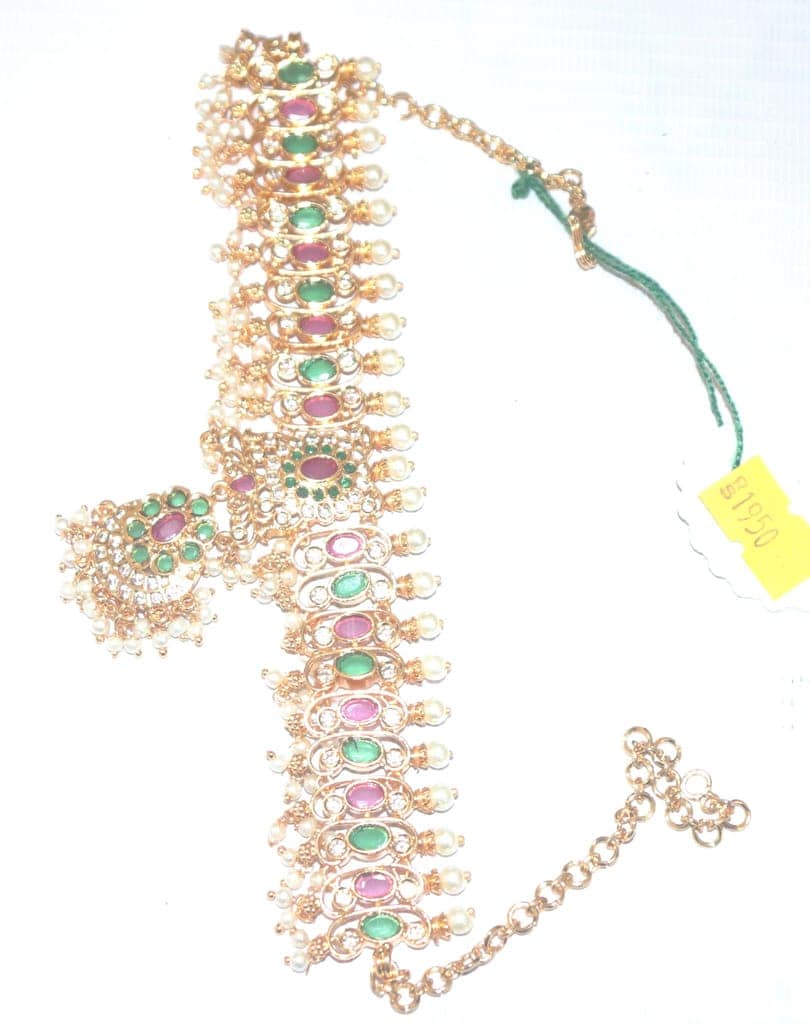 Gold Plated Traditional Indian Kempu Necklace Set with Earrings for Women view 2
