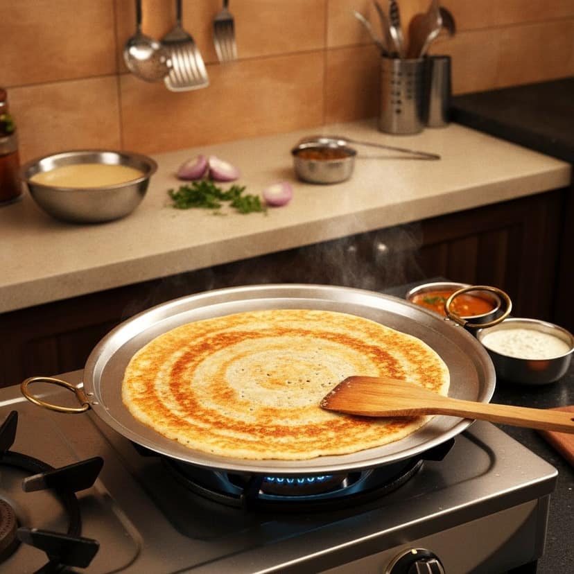 Large Pure Brass Dosa Tawa | Heavy Gauge Premium Griddle for Dosa, Uttapam & Restaurant-Style Cooking (BCMAS209 D)