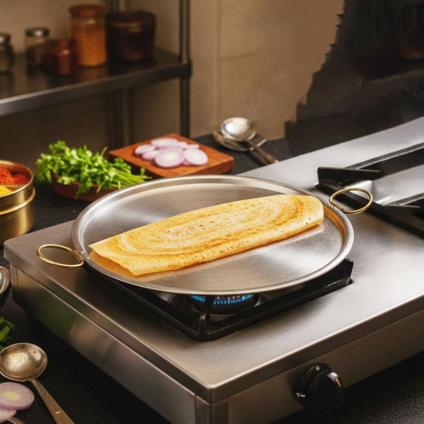 Large Pure Brass Dosa Tawa | Heavy Gauge Premium Griddle for Dosa, Uttapam & Restaurant-Style Cooking (BCMAS209 D) view 2