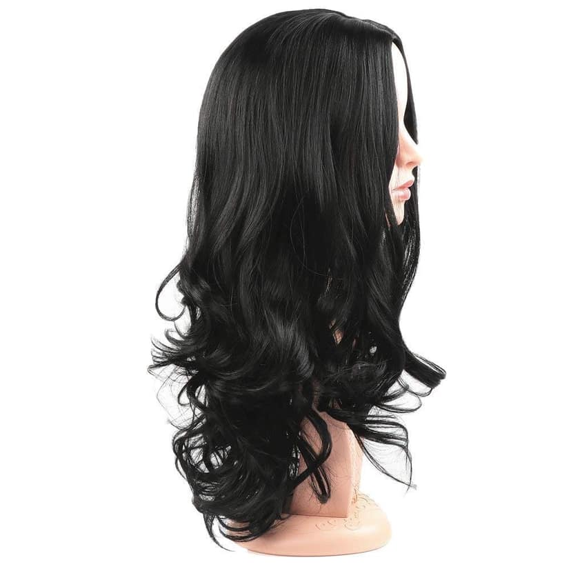 Akashkrishna Hair Long Curly Black Wig for Women Middle Part Natural Dark Black Wig Heat Resistant Synthetic Wig for Daily Use view 5
