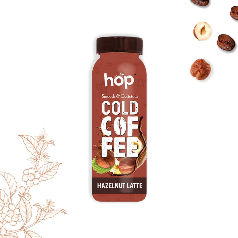 HOP Smooth & Delicious Cold Coffee Hazelnut Latte, 200 ml - Pack of 12