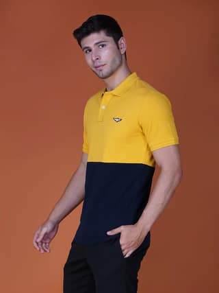 Men’s Premium Cotton Color Block Polo T-shirt Yellow/Black