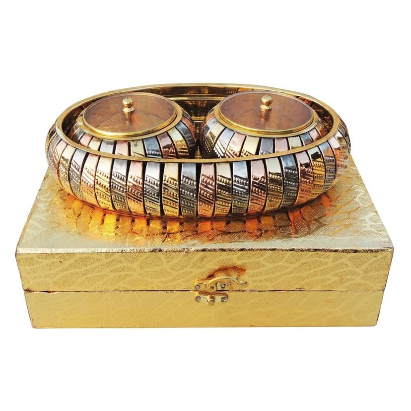 Decorative Supari Set 2 Bowl With Tray, Packed In Velvet Box Diwali Gifting Item (BCMAS174 C) view 2