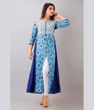 SAART BUNAAI - Blue Cotton Women's Front Slit Kurti