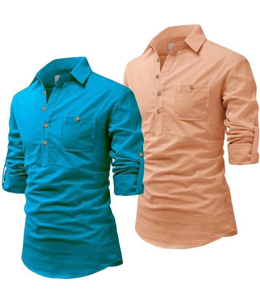 UNI VIBE Black Cotton Blend Men's Shirt Style Kurta ( Pack of 2 )