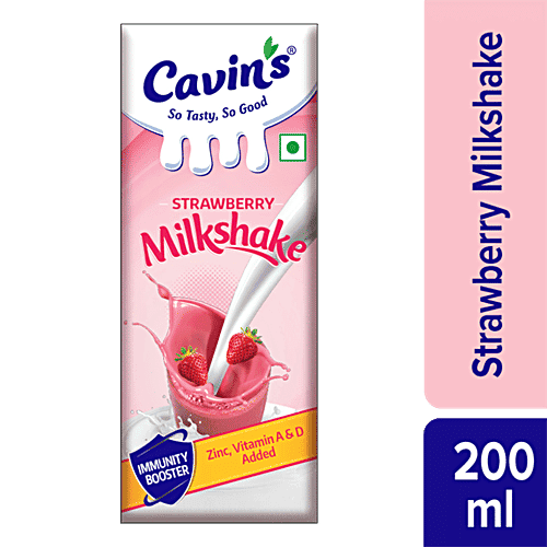Cavins Strawberry Milkshake - With Zinc, Vitamin A & D Added, Immunity Booster, 200 ml Tetra Pack