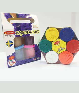 RABBIT'S Magic Flow Sand Gift Pack|+RABBIT Kid Doh Happy Pack|Play Doh Sand|Play Sand for Kids with 10+ Sand Toys|Play Sand for Children|Play Doh Set|Play Doh for Kids|Kinetic Sand With Moulds|Sand Clay with Shapes|Kids Playing Sand|Ideal age 3+|