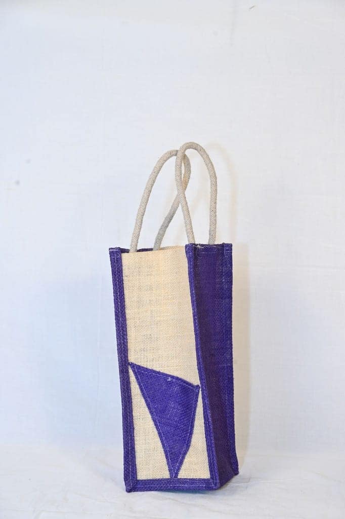 Purple and Beige Jute Wine Bottle Gift Bag