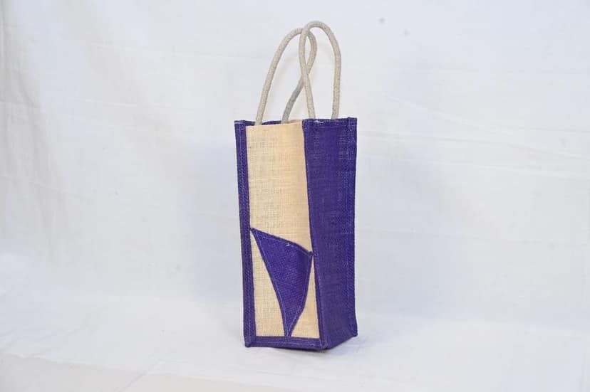 Purple and Beige Jute Wine Bottle Gift Bag view 2
