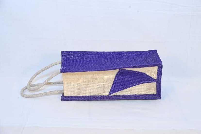 Purple and Beige Jute Wine Bottle Gift Bag view 3