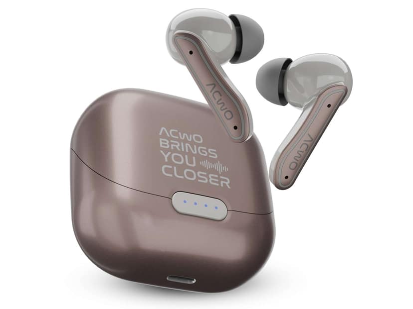 ACwO Dwots 737 Wireless in Ear Earbuds, 70Hrs Playtime, Up to 32Db ANC, 4 Mics with Enc, Bluetooth V5.4, Hyperboost 10Mins Charge= 120Mins Playtime - Woddy-brown