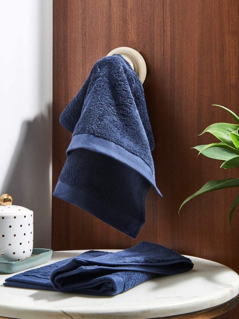DDECOR - Solitaire Collection 100% Cotton Bomboo Hand Towel |40 CM X 60 CM| - Blue