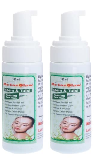 Me Cos Glow Neem Tulsi Face Wash - Purifying Cleanser for Acne-Prone Skin, Natural Antioxidants & Herbal Formula - 150ml | Pack of 2